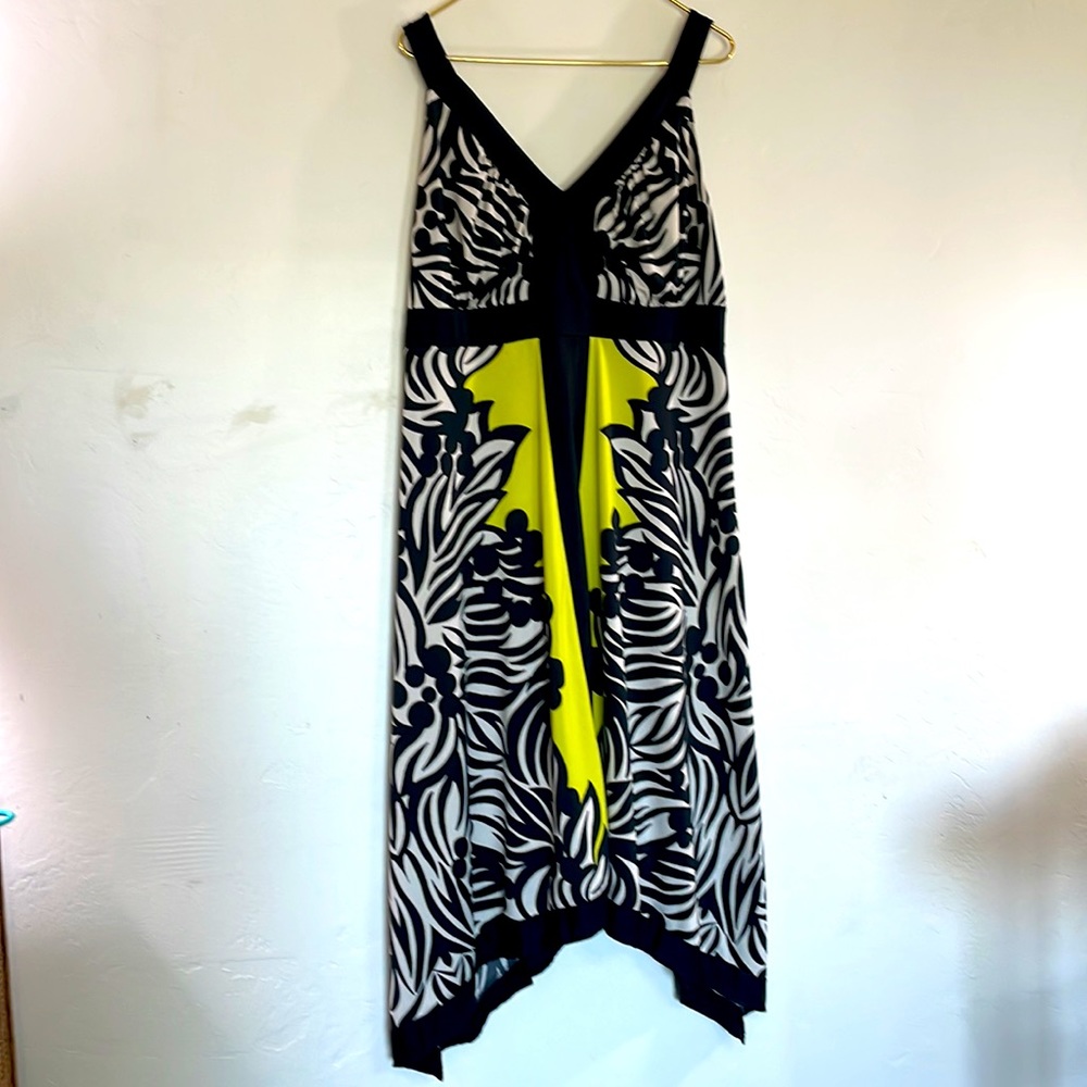 INC Black White and Yellow Summer Sleeveless Dress with Handkerchief Hem 1X